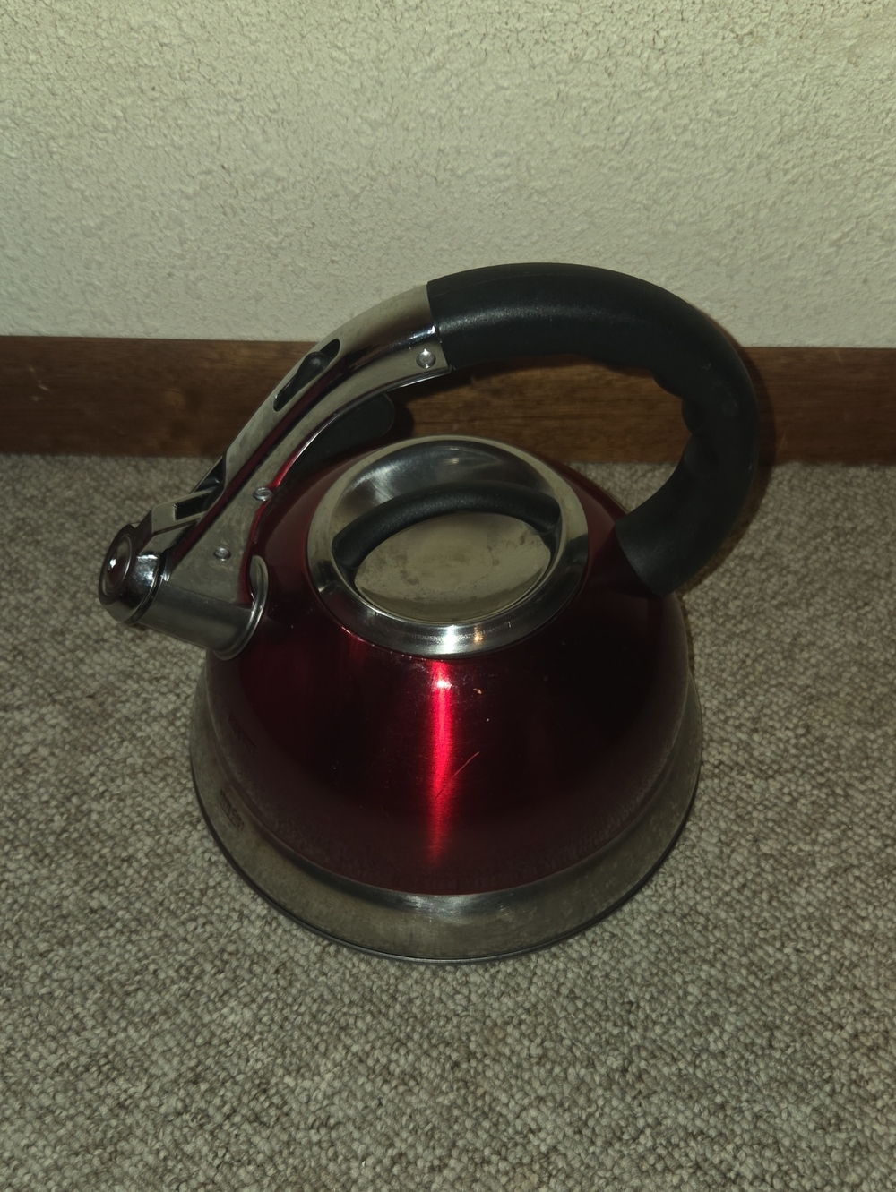 Red Stainless Whistling Tea Kettle with Black Handle - Kitchen Classic